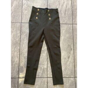 Zara Pants Womens Small Black High Rise Slim Fit Gold Button Trousers Stretch